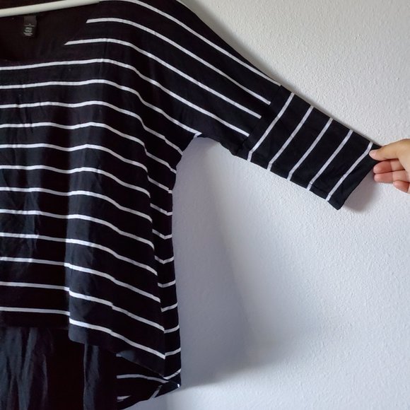 White House Black Market (Black and white strip top with half sleeves) - Picture 3 of 11